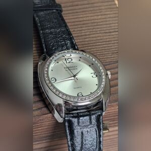 Women's EMBASSY By Gruen Watch Black Leather Band